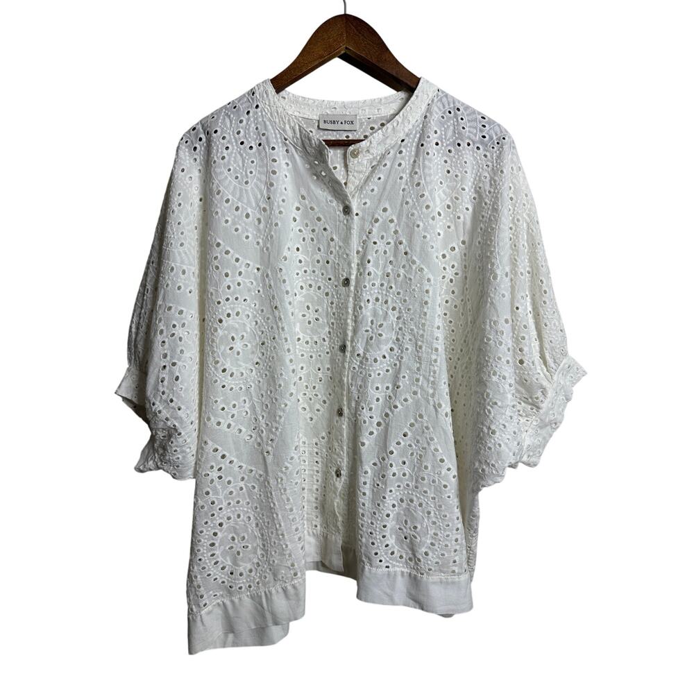 Busby & Fox Louella White Broderie Anglaise Top size XL Overisized Cotton Blouse